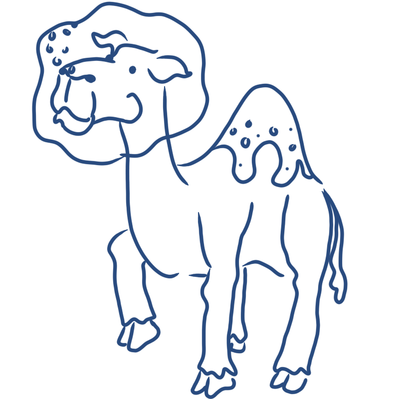 a camel with water encircling its head