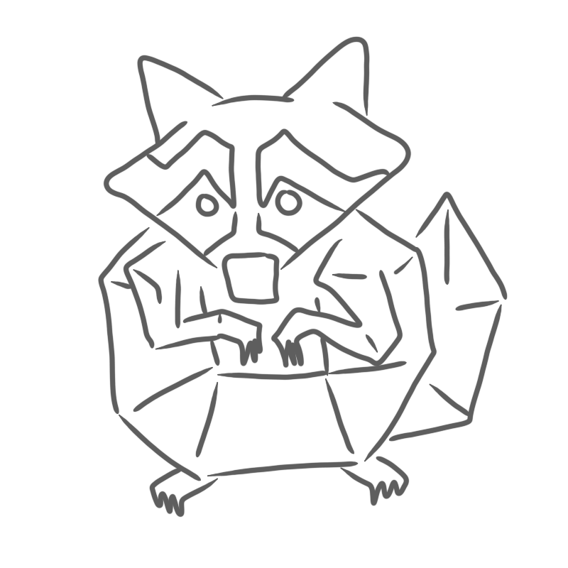 a raccoon with particularly geometric line patterns around its body