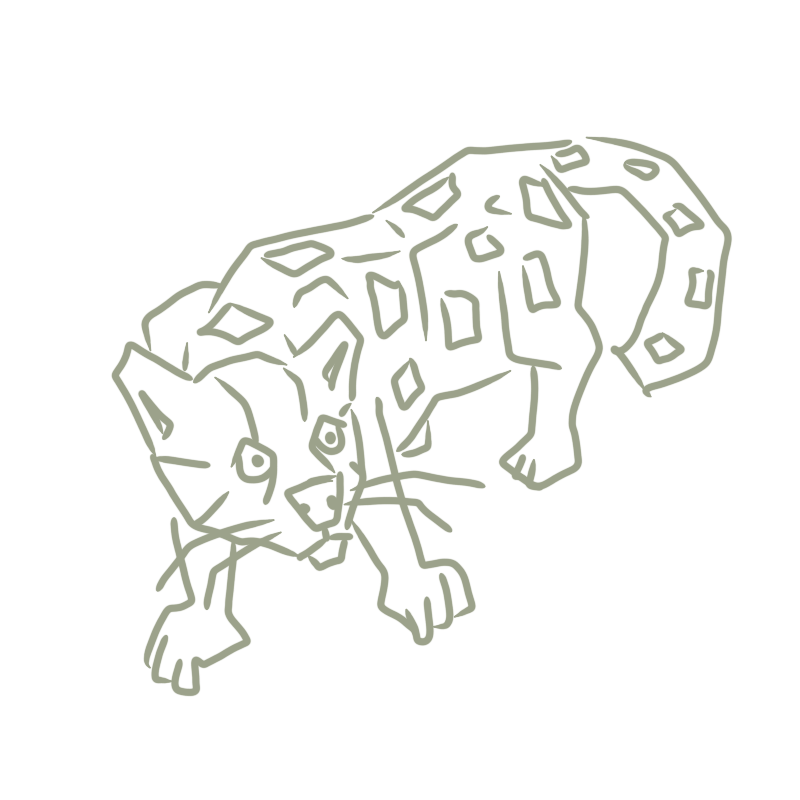 a cat with leopard-spots and particularly jagged-corner features