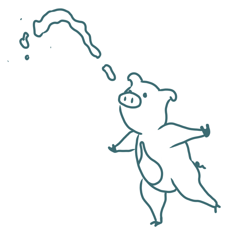 a pig with a stream of water hovering above it